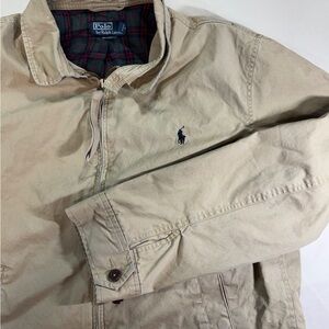 Vintage Polo Ralph Lauren Jacket Mens XL Beige Cotton Plaid Lined Bomber Classic